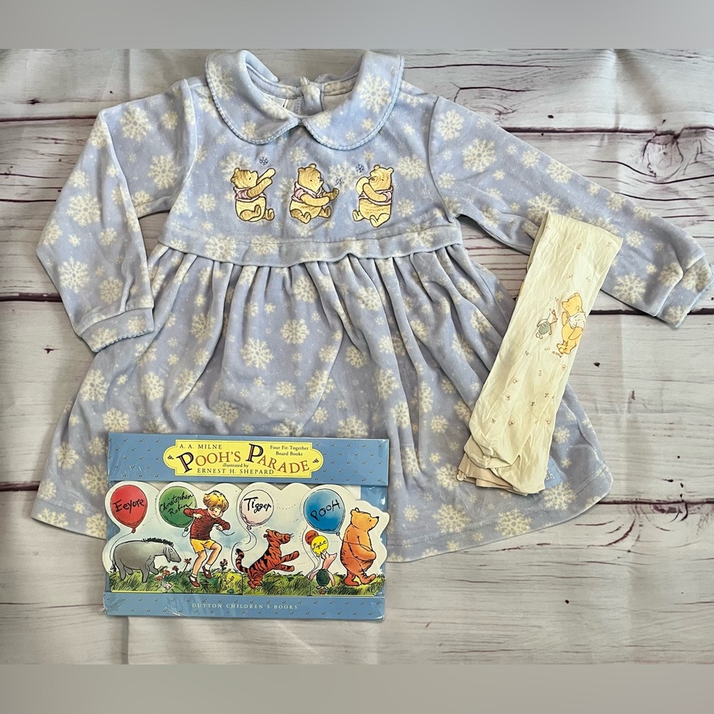 Vintage Disney Winnie the Pooh Winter Dress with Matching Tights & Books